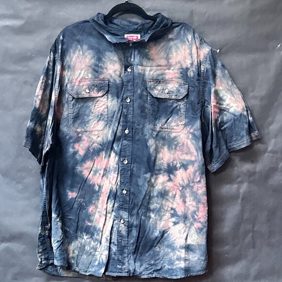 Wrangler Black Tie Dye Shirt Short Sleeve Size 3XL Blue Button Down Tied Dyed - Picture 1 of 8